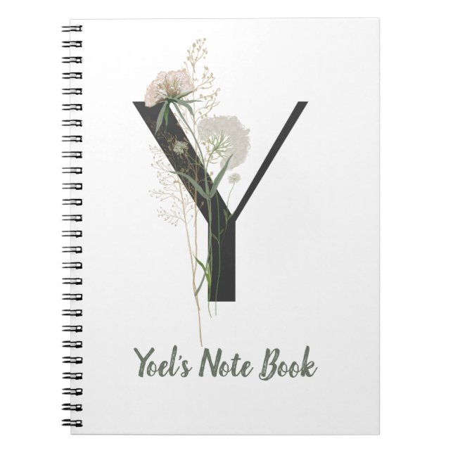 Custom Initial Y With Soft colour flower Notebook (Front)