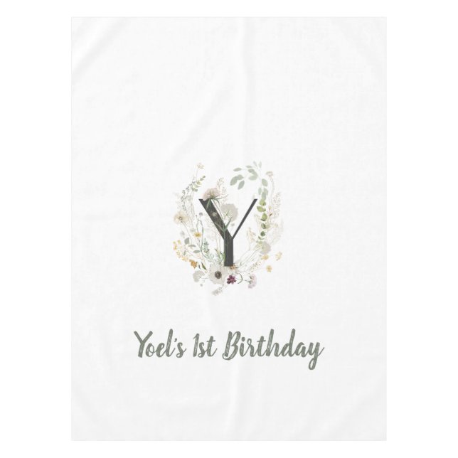Custom Initial Y With Soft colour flower Tablecloth (Front)