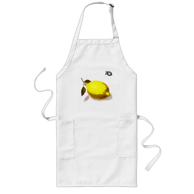 Custom Initial Yellow Lemon Watercolor Kitchen Long Apron (Front)