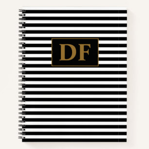 Custom Initials Black/White Stripes Notebook
