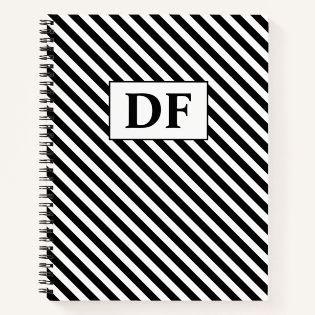 Custom Initials Black/White Stripes Notebook (Front)