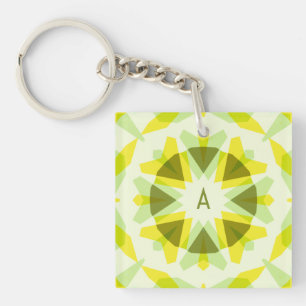 Custom Initials Bright Yellow Green Summer Star Key Ring