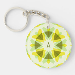 Custom Initials Bright Yellow Green Summer Star Key Ring