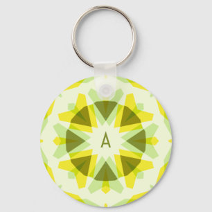 Custom Initials Bright Yellow Green Summer Star Key Ring