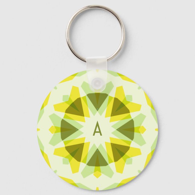 Custom Initials Bright Yellow Green Summer Star Key Ring (Front)