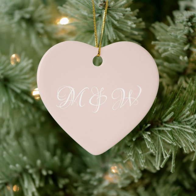 Custom Initials couple monogram blush pink Ceramic Ornament (Tree)