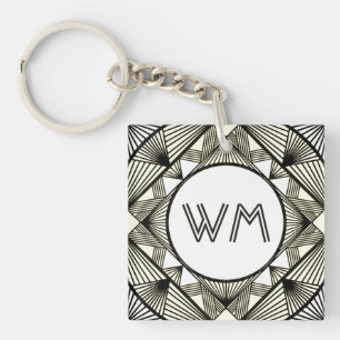 Custom Initials Elegant Manly Black Chic Art Deco Key Ring