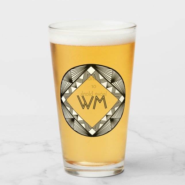 Custom Initials Elegant Manly Chic Black Art Deco Glass (Front Filled)