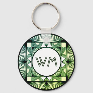 Custom Initials Elegant Manly Green Chic Art Deco Key Ring