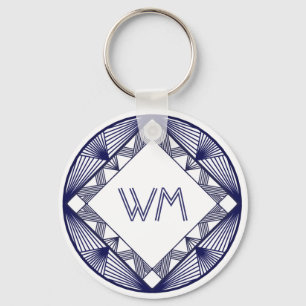 Custom Initials Elegant Manly Navy Blue Deco Frame Key Ring