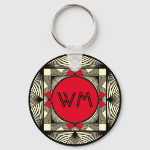 Custom Initials Elegant Manly Red Chic Art Deco Key Ring