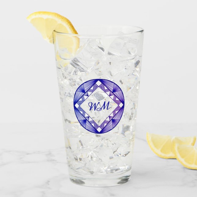 Custom Initials Elegant Purple Blue Chic Art Deco Glass (Front Ice)