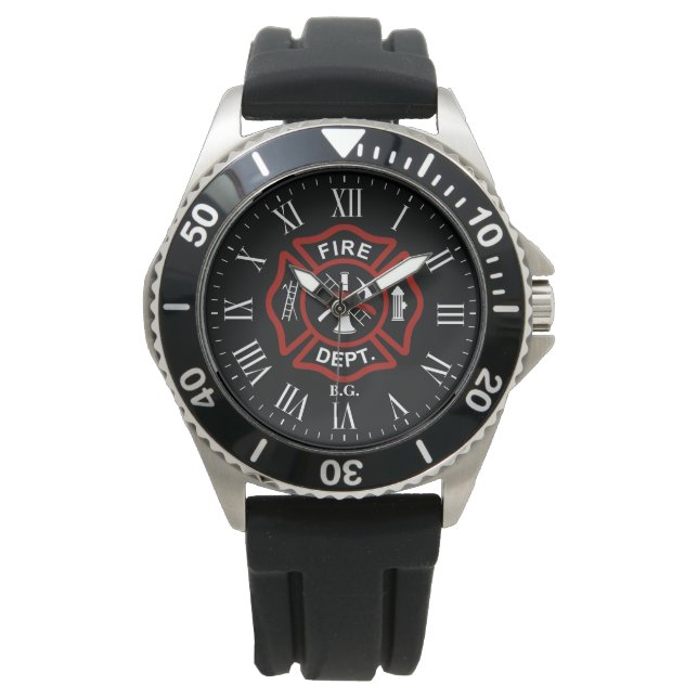 Custom Initials Firefighter Maltese Cross Black Watch (Front)