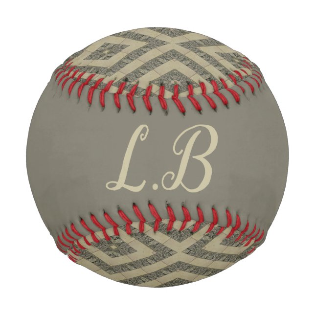 Custom initials grey brown pave bricks pattern baseball (Front)