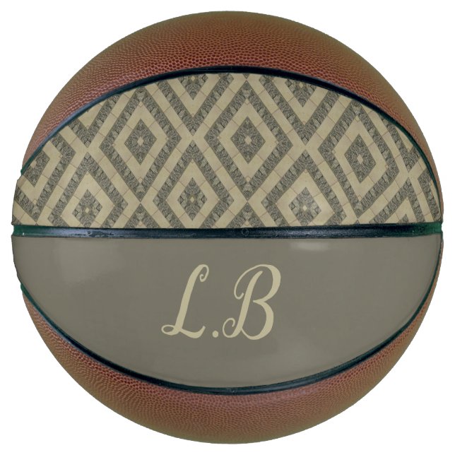 Custom initials grey brown pave bricks pattern basketball (Front)