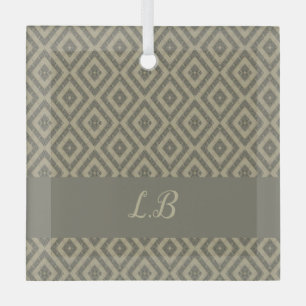 Custom initials grey brown pave bricks pattern glass tree decoration
