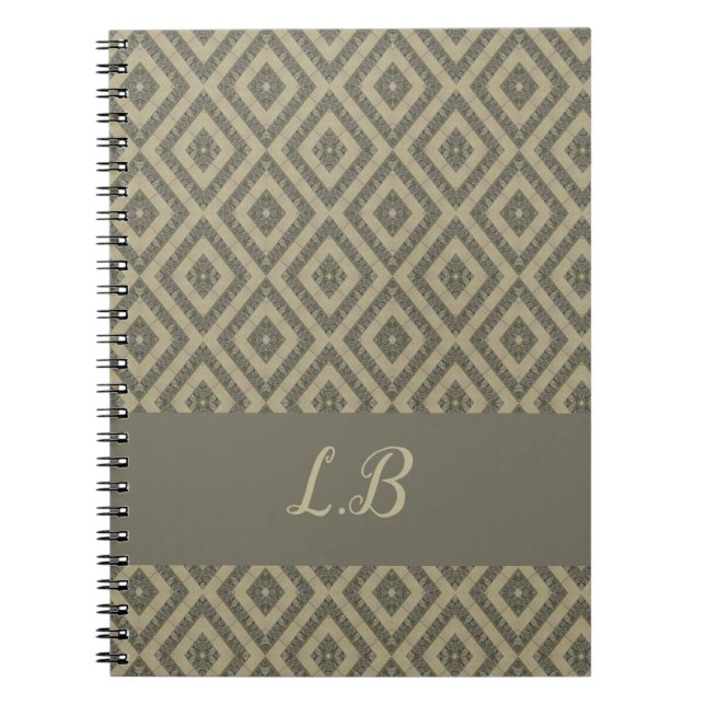 Custom initials grey brown pave bricks pattern notebook (Front)
