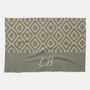 Custom initials grey brown pave bricks pattern tea towel