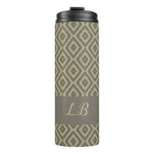Custom initials grey brown pave bricks pattern thermal tumbler