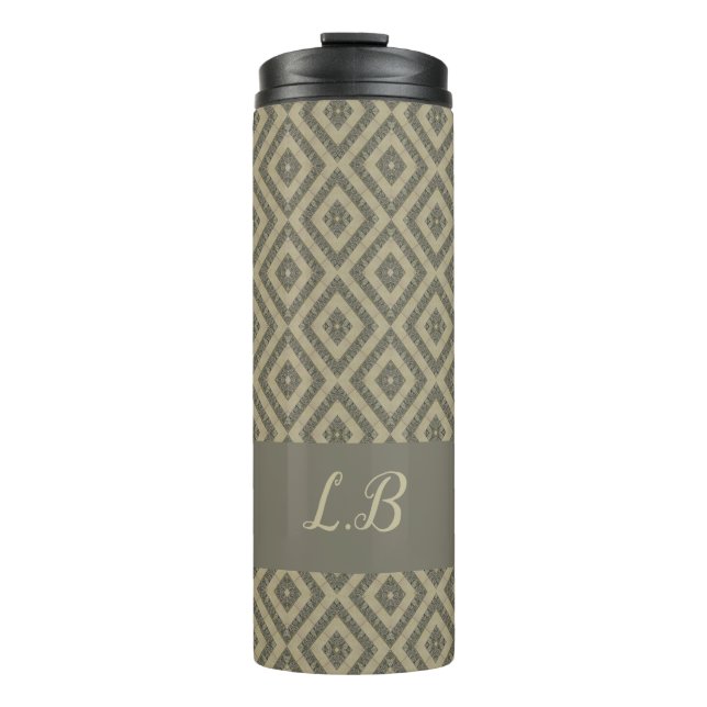Custom initials grey brown pave bricks pattern thermal tumbler (Front)