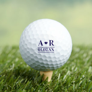 Custom Initials Heart Design Anniversary Wedding Golf Balls