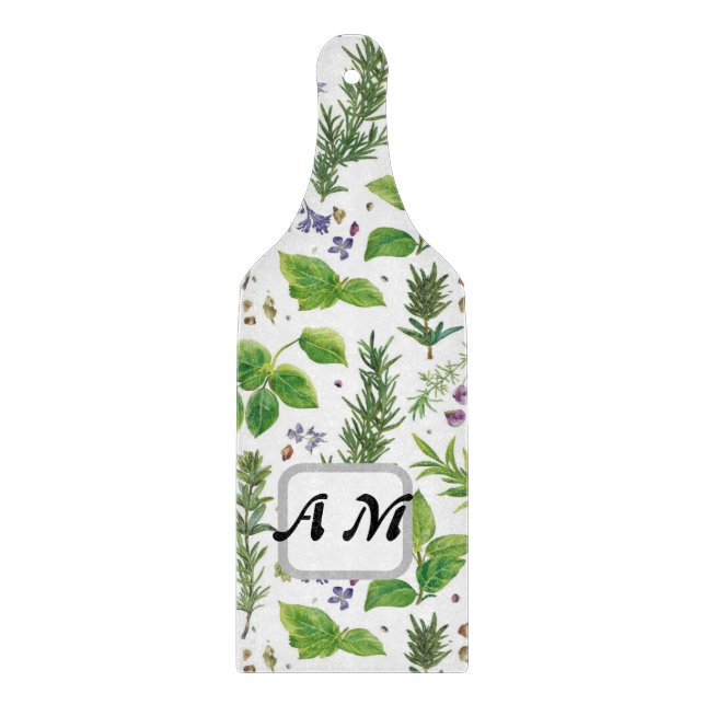  Custom initials Herbs seamless pattern  Cutting Board (Front)