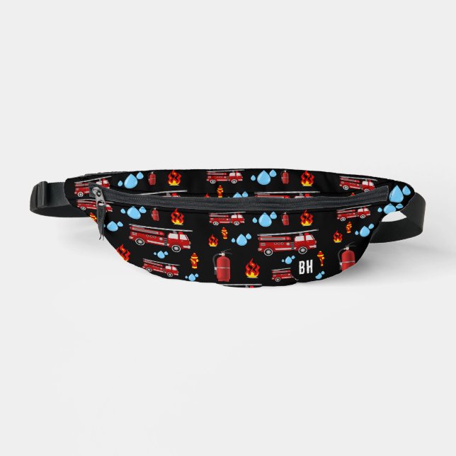 Custom Initials Monogram Boys Firetruck Firemen Bum Bags (Front)