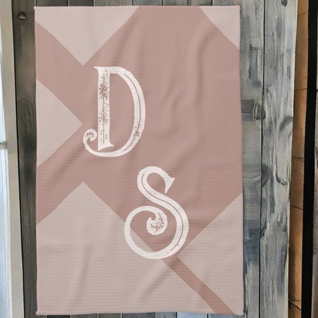 Custom initials monogram brown neutral geometric  tea towel (Creator Uploaded)