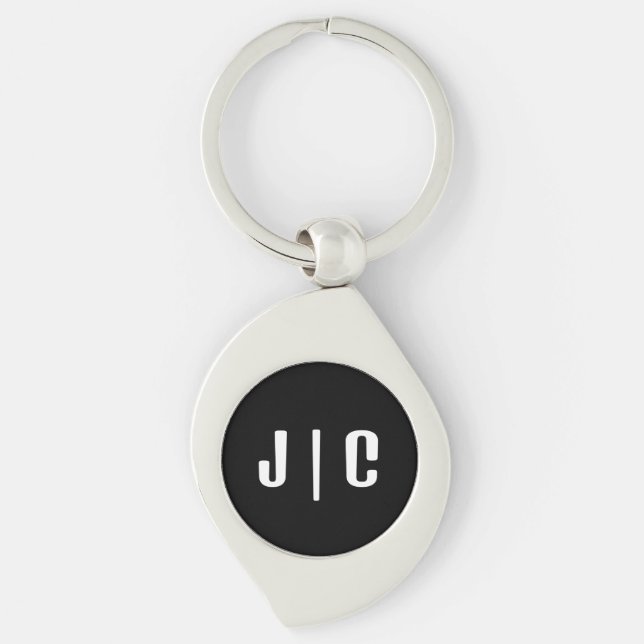 Custom Initials Monogram Minimalist Modern Key Ring (Front)