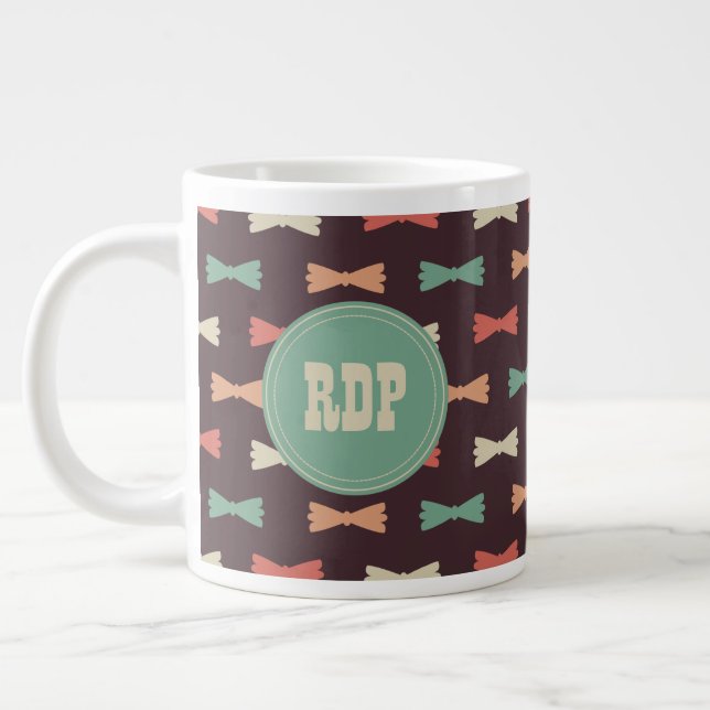 Custom Initials Muliticolor Bowties Hipster Large Coffee Mug (Left)