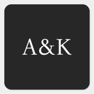 Custom Initials on Black Wedding Square Sticker