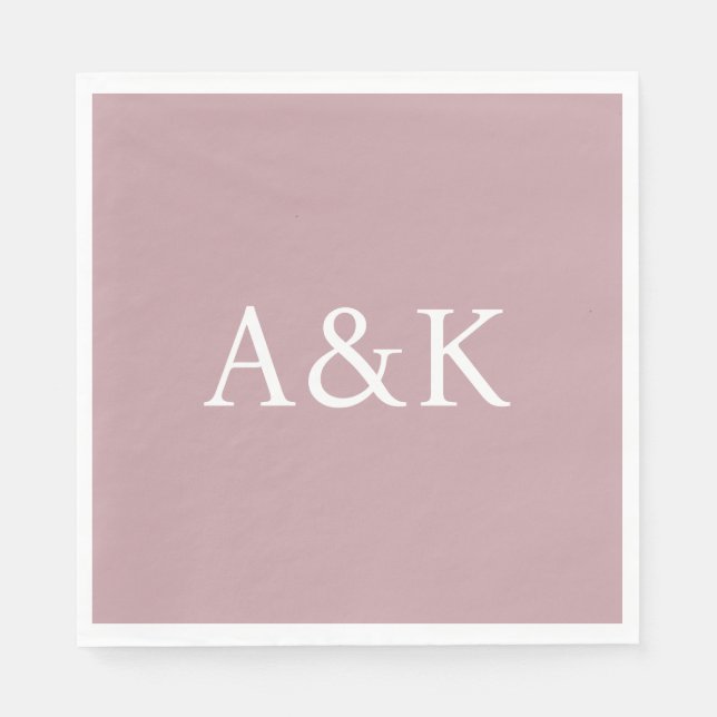 Custom Initials on Dusty Rose Mauve Wedding Napkin (Front)