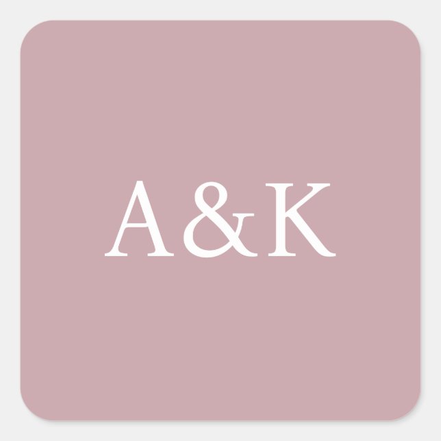 Custom Initials on Dusty Rose Mauve Wedding Square Sticker (Front)