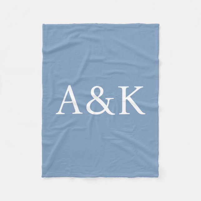 Custom Initials on Dusty Slate Blue Wedding Fleece Blanket (Front)