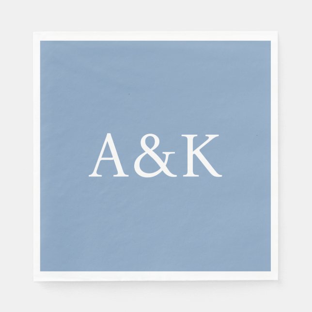 Custom Initials on Dusty Slate Blue Wedding Napkin (Front)