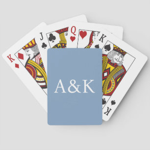 Custom Initials on Dusty Slate Blue Wedding Playing Cards