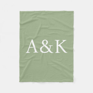 Custom Initials on Sage Green Wedding Fleece Blanket