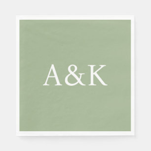 Custom Initials on Sage Green Wedding Napkin