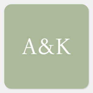 Custom Initials on Sage Green Wedding Square Sticker