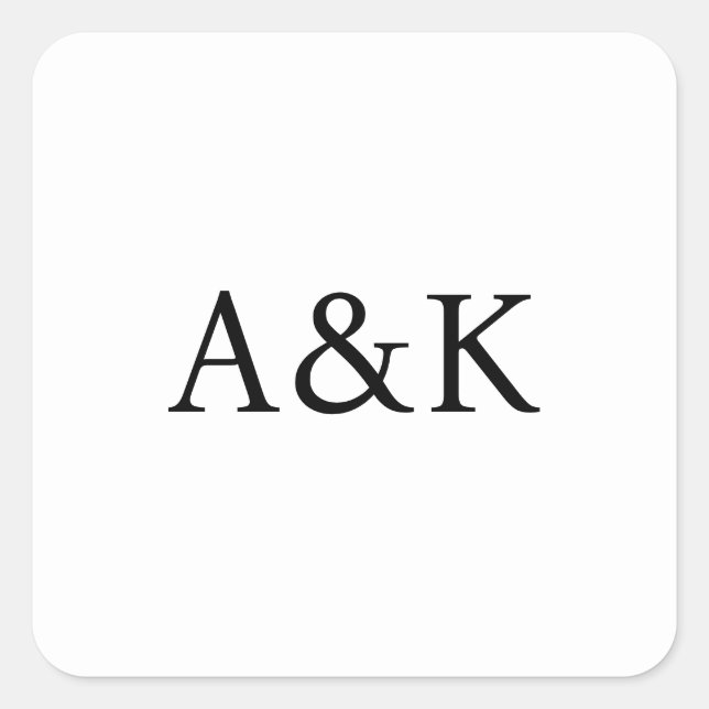 Custom Initials on White Wedding Square Sticker (Front)