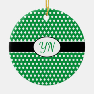 Custom initials Polka Dot Ceramic Ornament