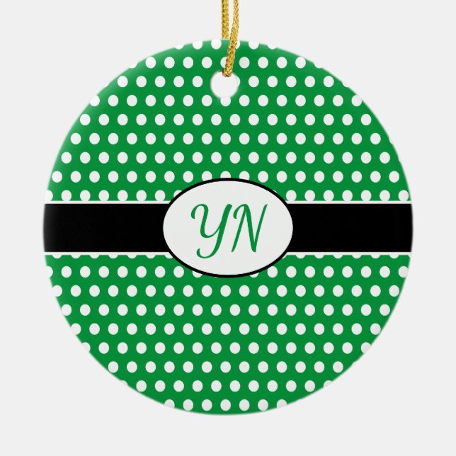 Custom initials Polka Dot Ceramic Ornament (Front)