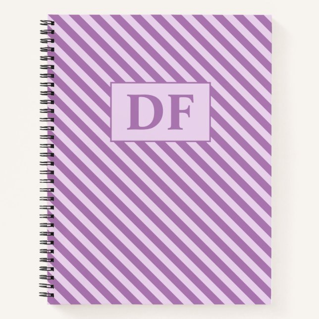 Custom Initials Purple Stripes Notebook (Front)