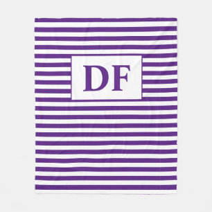 Custom Initials Purple/White Stripes Fleece Blanket