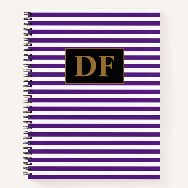Custom Initials Purple/White Stripes Notebook (Front)