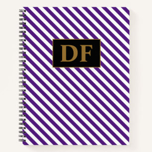 Custom Initials Purple/White Stripes Notebook