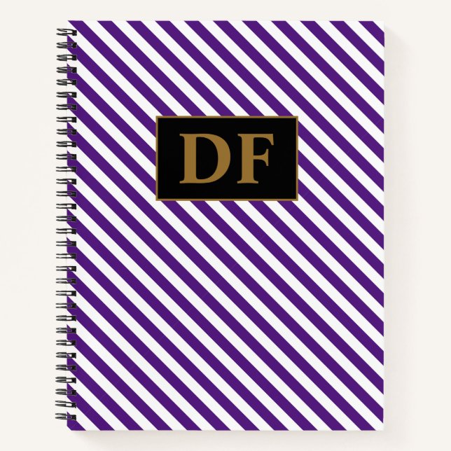 Custom Initials Purple/White Stripes Notebook (Front)
