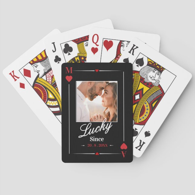Custom Initials Red Minimalist Typography Photo Playing Cards (Back)