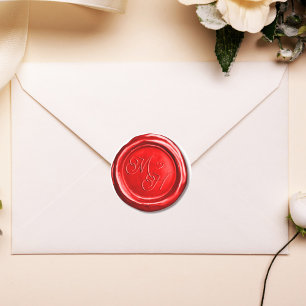 Custom Initials Red Retro Wax Stamp Wedding Favou Classic Round Sticker
