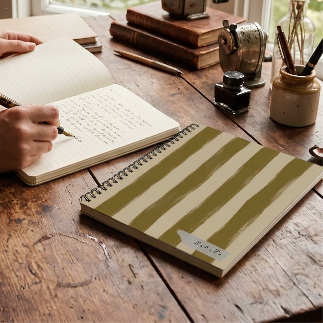 Custom Initials Warm Mustard Striped Studio Notebook (Creator Uploaded)